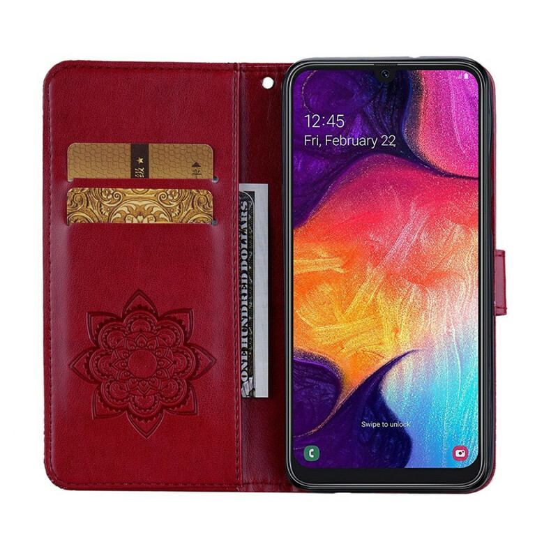 Capa De Couro Para Samsung Galaxy A41 Coruja Mandala E Cordão