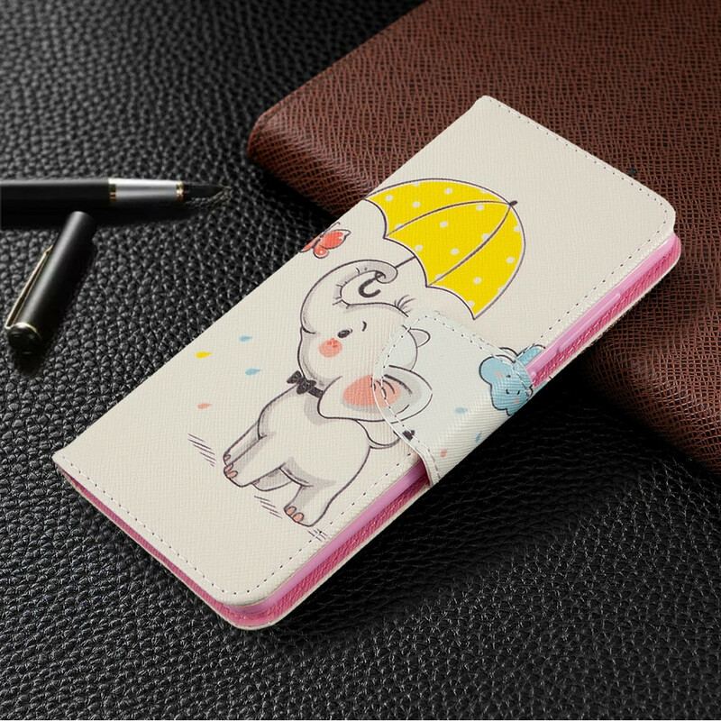 Capa De Couro Para Samsung Galaxy A41 Elefante Bébé