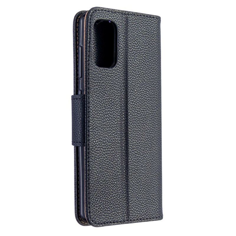 Capa De Couro Para Samsung Galaxy A41 Flip Lichia Rabat Oblíqua