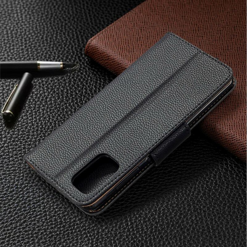 Capa De Couro Para Samsung Galaxy A41 Flip Lichia Rabat Oblíqua