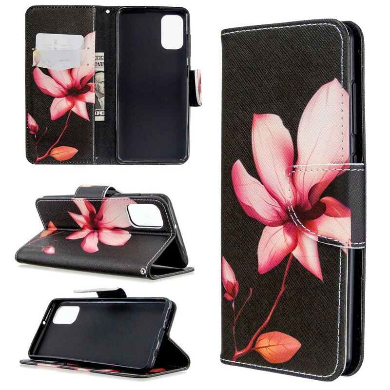 Capa De Couro Para Samsung Galaxy A41 Flor Rosa