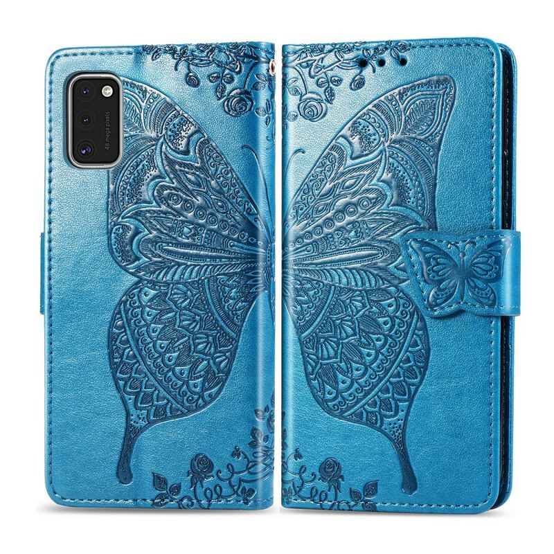 Capa De Couro Para Samsung Galaxy A41 Meia Borboleta