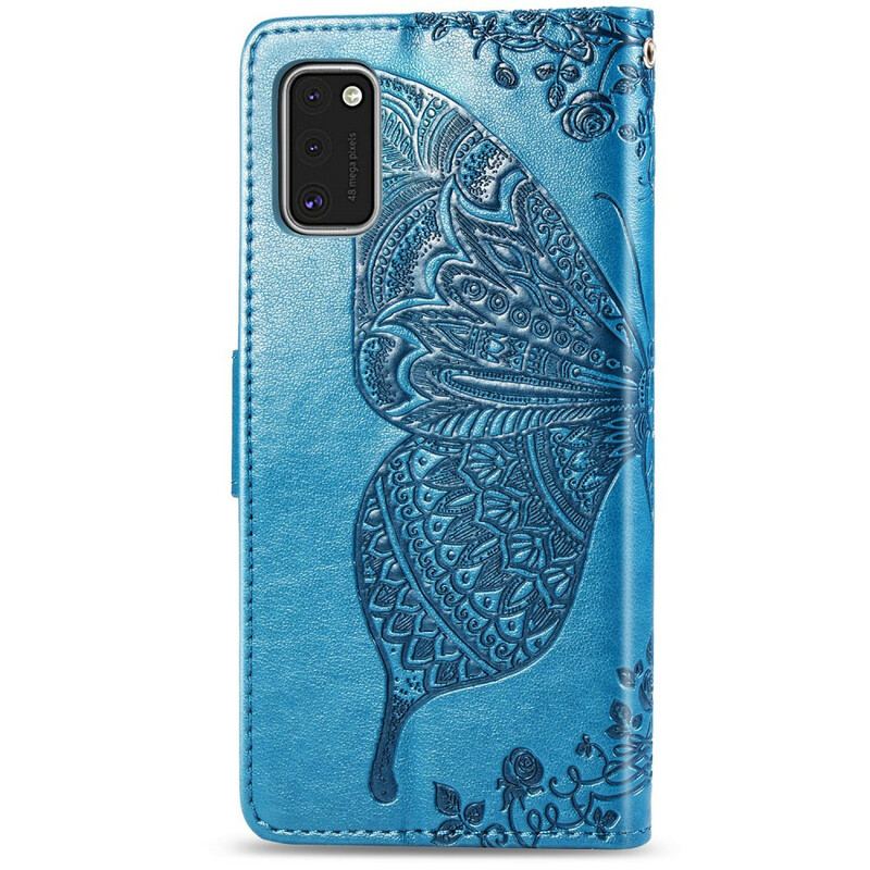 Capa De Couro Para Samsung Galaxy A41 Meia Borboleta