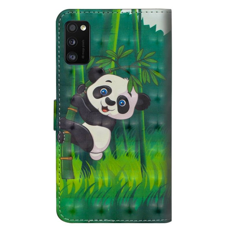 Capa De Couro Para Samsung Galaxy A41 Panda E Bambu