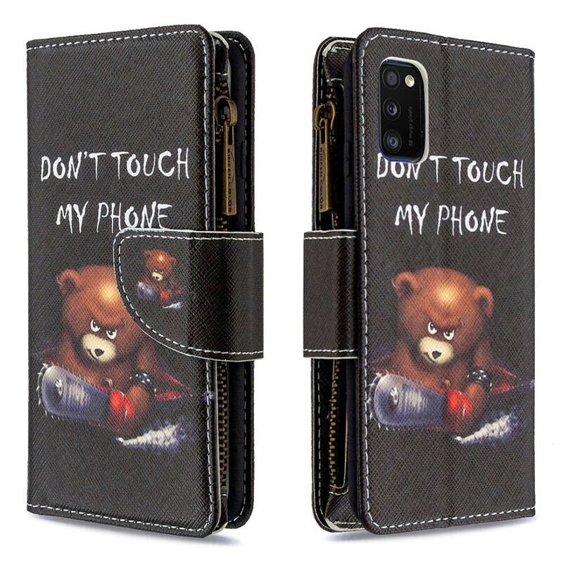 Capa De Couro Para Samsung Galaxy A41 Urso De Bolso Com Zíper