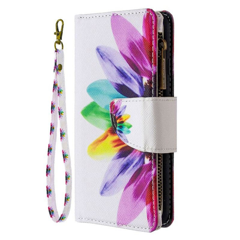 Capa Em Pele Para Samsung Galaxy A41 Bolso Com Zíper Flor