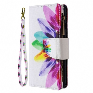 Capa Em Pele Para Samsung Galaxy A41 Bolso Com Zíper Flor