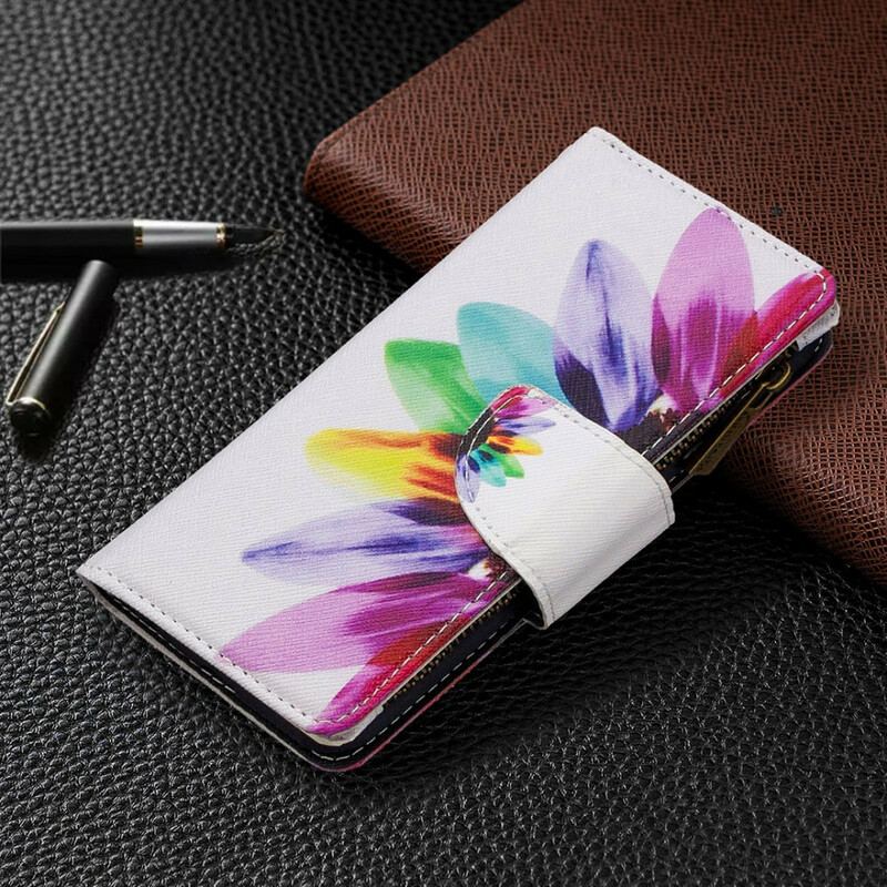 Capa Em Pele Para Samsung Galaxy A41 Bolso Com Zíper Flor