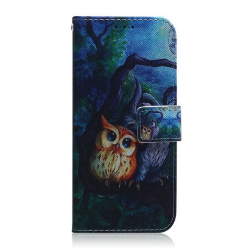 Capa Em Pele Para Samsung Galaxy A41 Pintura De Corujas