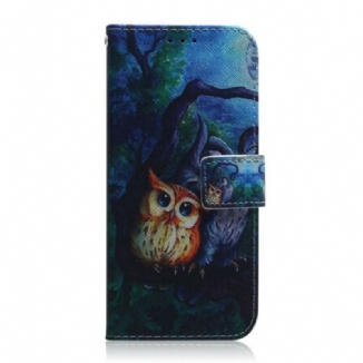 Capa Em Pele Para Samsung Galaxy A41 Pintura De Corujas