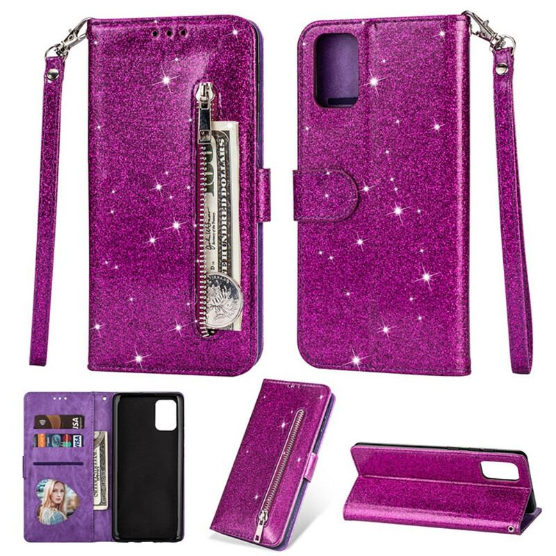 Capa Flip Para Samsung Galaxy A41 Bolsa De Moedas Glitter