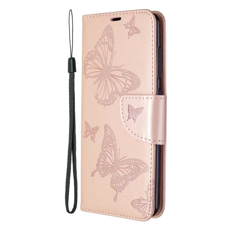 Capa Flip Para Samsung Galaxy A41 Borboletas Voando Com Cordão