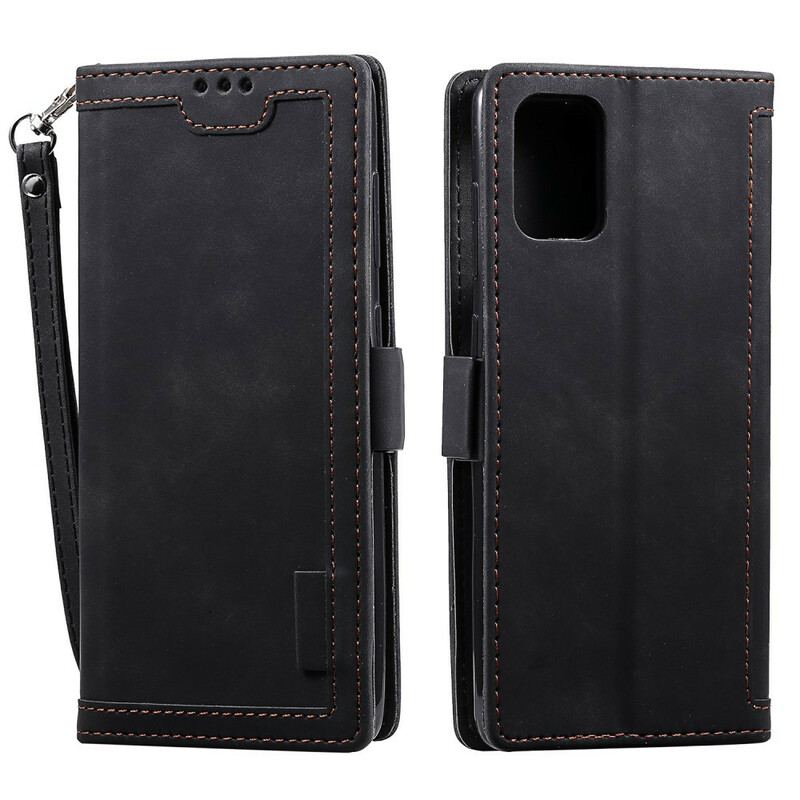 Capa Flip Para Samsung Galaxy A41 Contornos Reforçados Com Couro Sintético Em Dois Tons