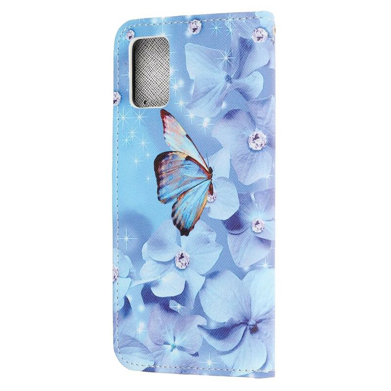 Capa Flip Para Samsung Galaxy A41 De Cordão Borboletas Strappy Diamond