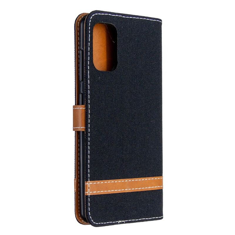 Capa Flip Para Samsung Galaxy A41 De Cordão Correia Efeito Tecido E Couro