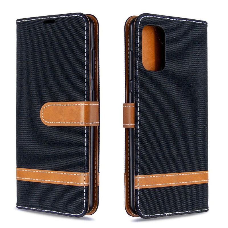 Capa Flip Para Samsung Galaxy A41 De Cordão Correia Efeito Tecido E Couro