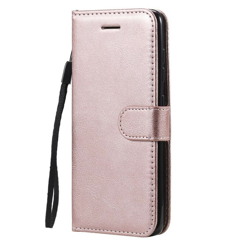 Capa Flip Para Samsung Galaxy A41 De Cordão Efeito De Couro Com Tiras