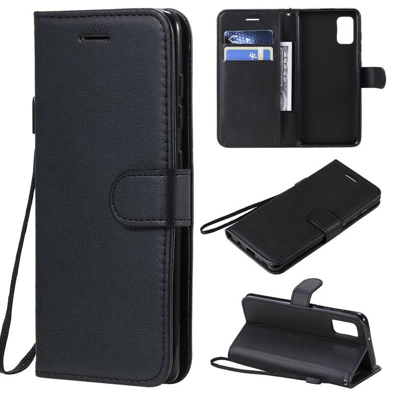 Capa Flip Para Samsung Galaxy A41 De Cordão Efeito De Couro Com Tiras