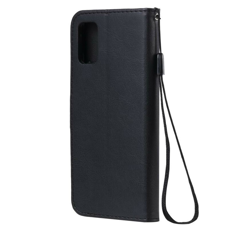 Capa Flip Para Samsung Galaxy A41 De Cordão Efeito De Couro Com Tiras