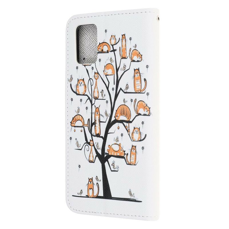 Capa Flip Para Samsung Galaxy A41 De Cordão Gatos Divertidos Com Alça