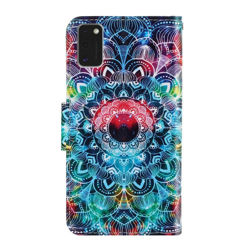 Capa Flip Para Samsung Galaxy A41 De Cordão Mandala De Tiras Chamativas