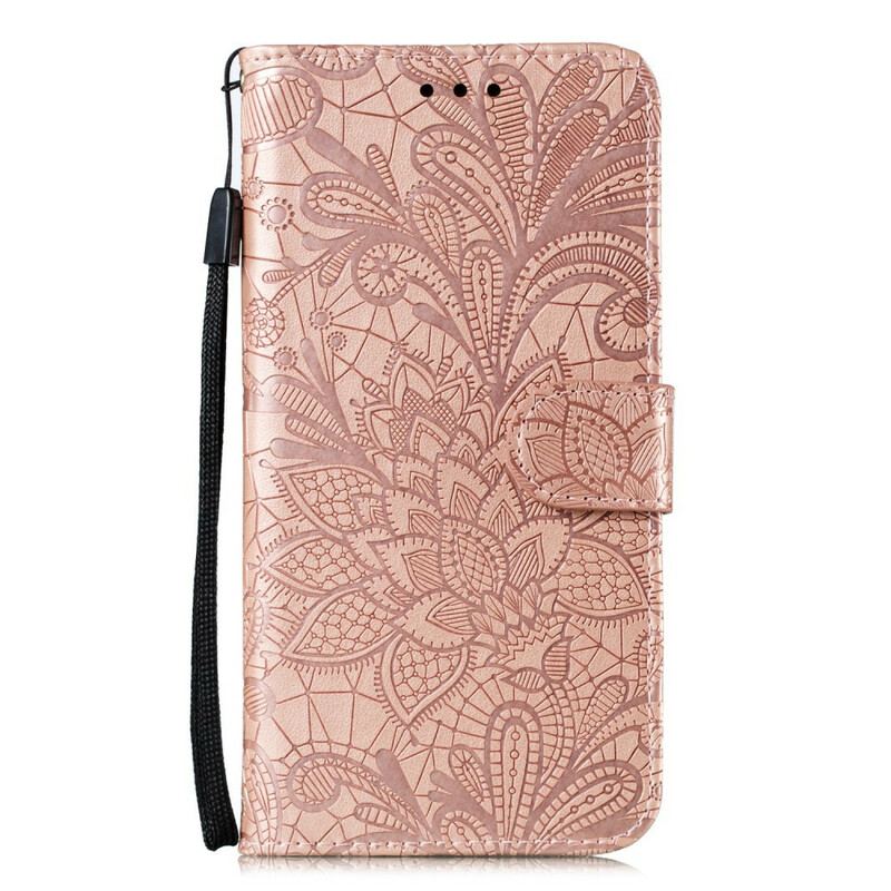 Capa Flip Para Samsung Galaxy A41 De Cordão Strap Flores Tribais