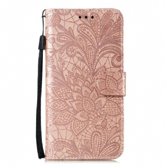 Capa Flip Para Samsung Galaxy A41 De Cordão Strap Flores Tribais