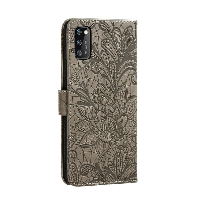 Capa Flip Para Samsung Galaxy A41 De Cordão Strap Flores Tribais