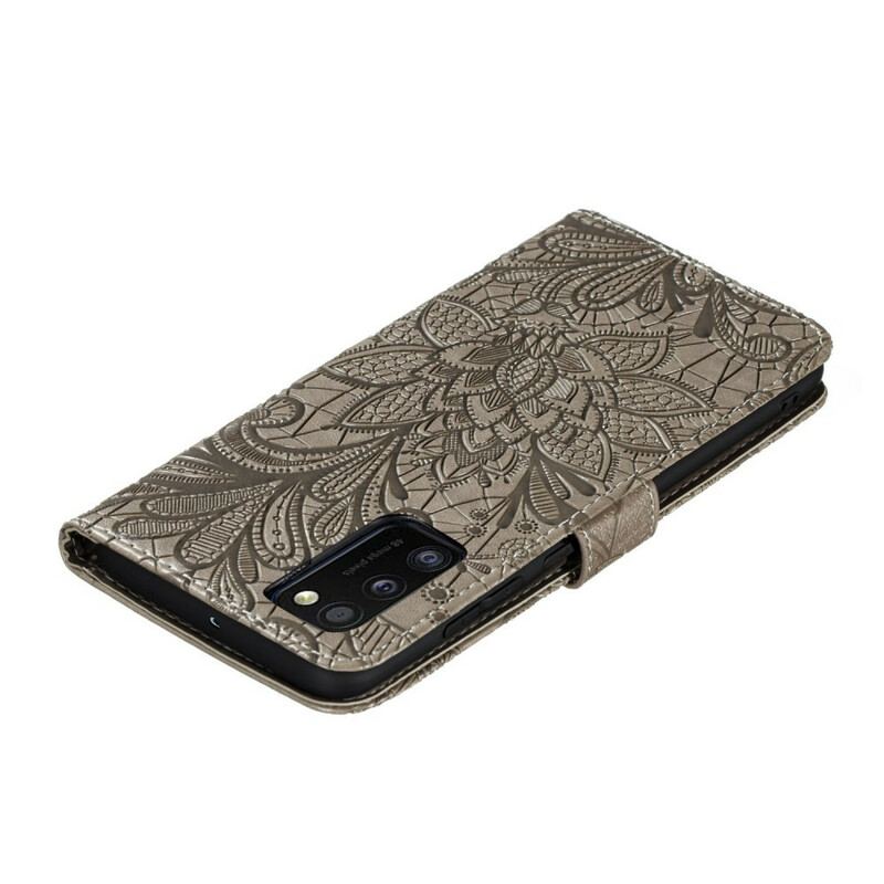 Capa Flip Para Samsung Galaxy A41 De Cordão Strap Flores Tribais