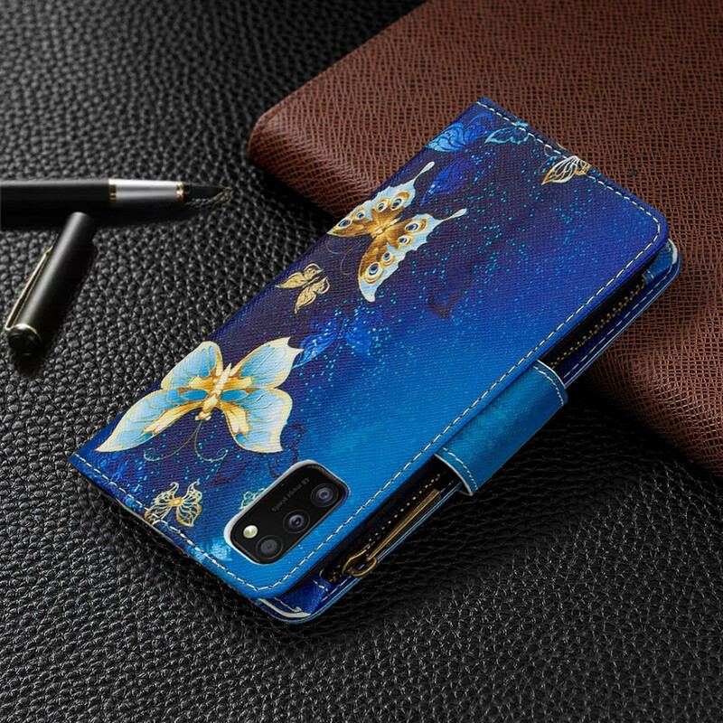 Capa Folio Para Samsung Galaxy A41 Bolso Com Zíper De Borboletas