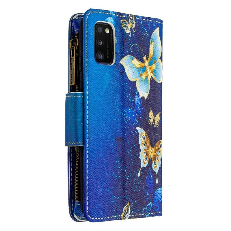 Capa Folio Para Samsung Galaxy A41 Bolso Com Zíper De Borboletas