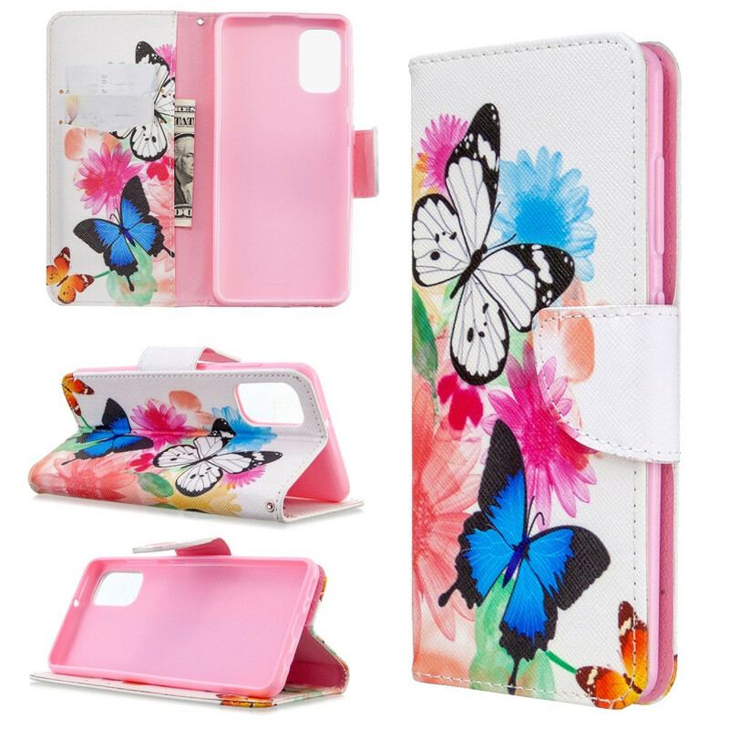 Capa Folio Para Samsung Galaxy A41 Borboletas E Flores Pintadas