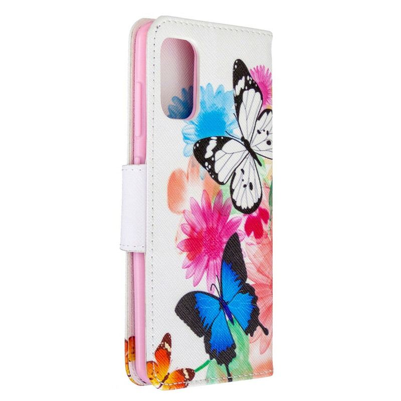 Capa Folio Para Samsung Galaxy A41 Borboletas E Flores Pintadas