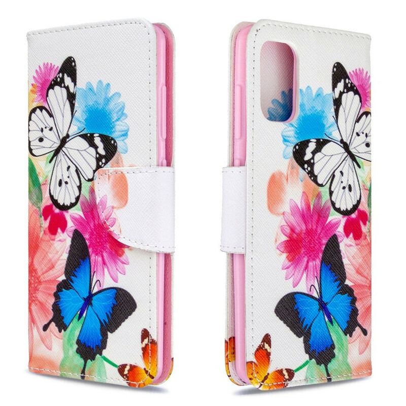 Capa Folio Para Samsung Galaxy A41 Borboletas E Flores Pintadas