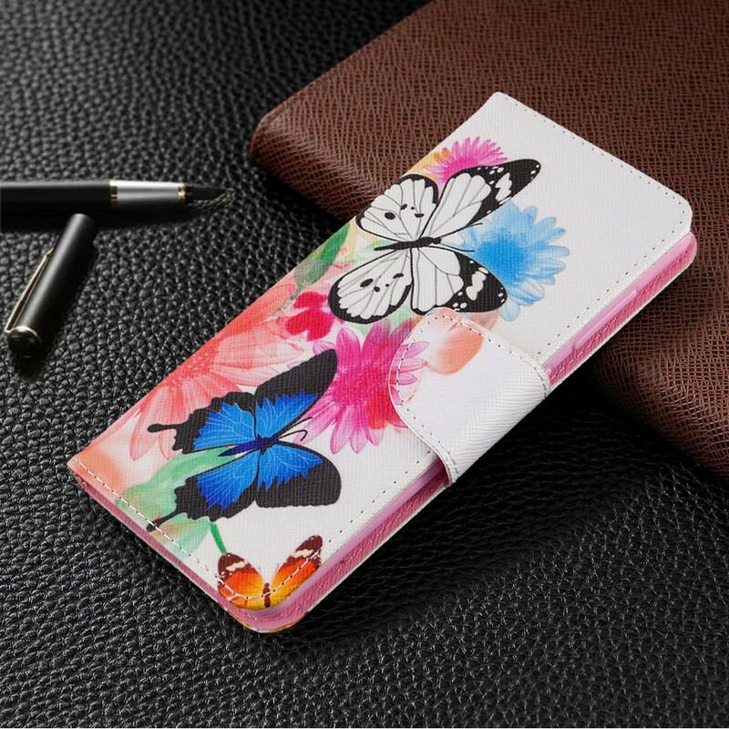 Capa Folio Para Samsung Galaxy A41 Borboletas E Flores Pintadas