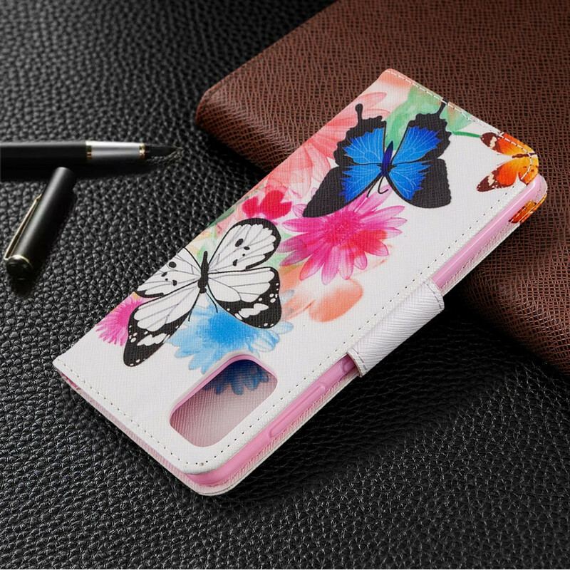 Capa Folio Para Samsung Galaxy A41 Borboletas E Flores Pintadas