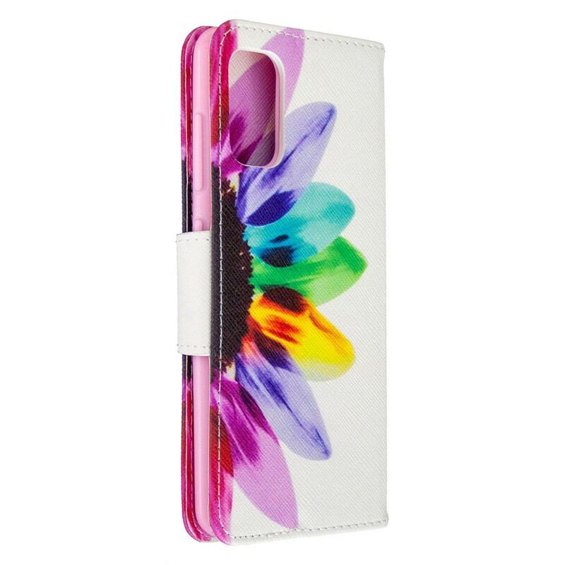 Capa Folio Para Samsung Galaxy A41 Flor Aquarela