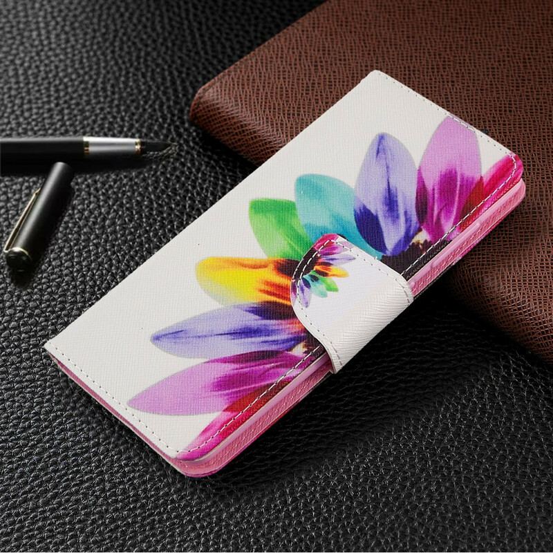 Capa Folio Para Samsung Galaxy A41 Flor Aquarela