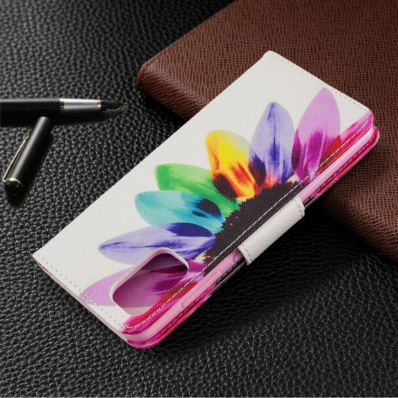 Capa Folio Para Samsung Galaxy A41 Flor Aquarela