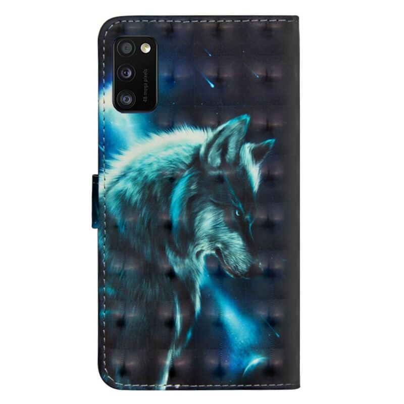 Capa Folio Para Samsung Galaxy A41 Lobo Majestoso