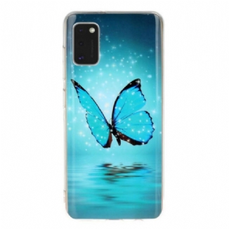 Capa Para Samsung Galaxy A41 Borboleta Azul Fluorescente