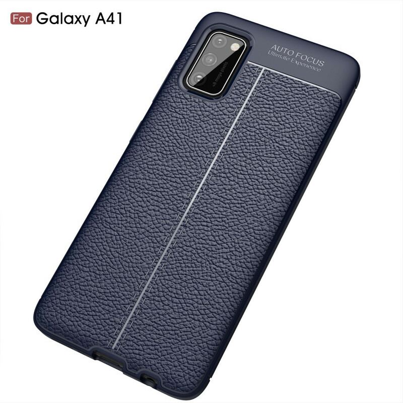 Capa Para Samsung Galaxy A41 Linha Dupla Efeito Couro Litchi