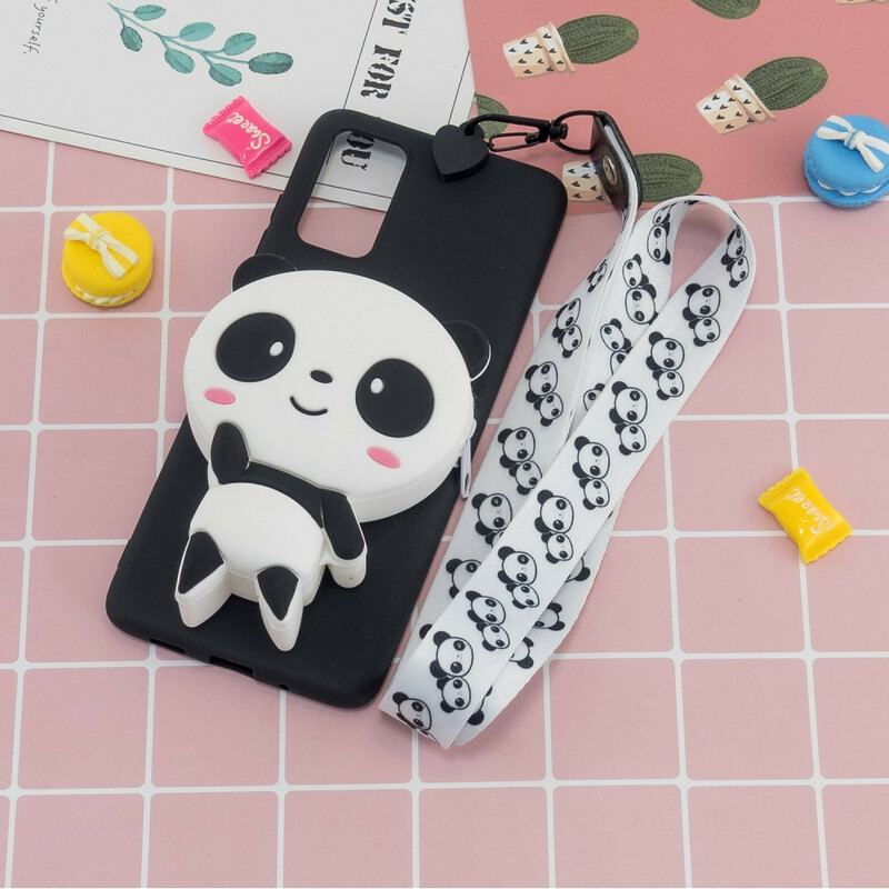 Capa Para Samsung Galaxy A41 Panda 3d Com Cordão De Mosquetão