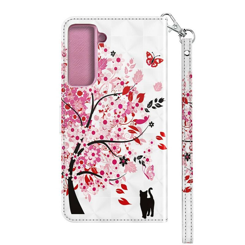 Capa De Couro Para Samsung Galaxy S21 5G Árvore Rosa