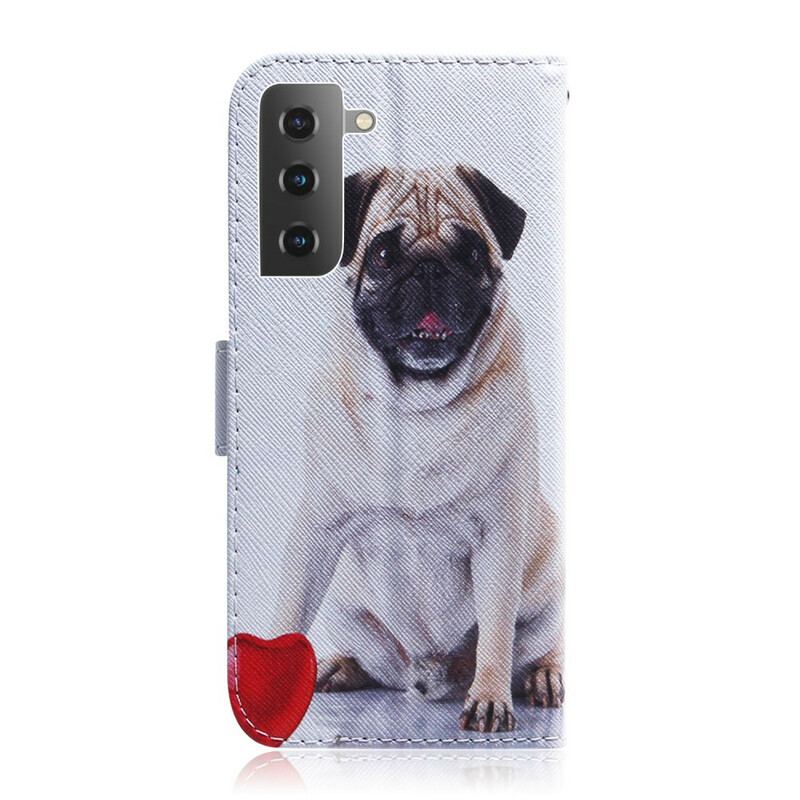 Capa De Couro Para Samsung Galaxy S21 5G Cachorro Pug