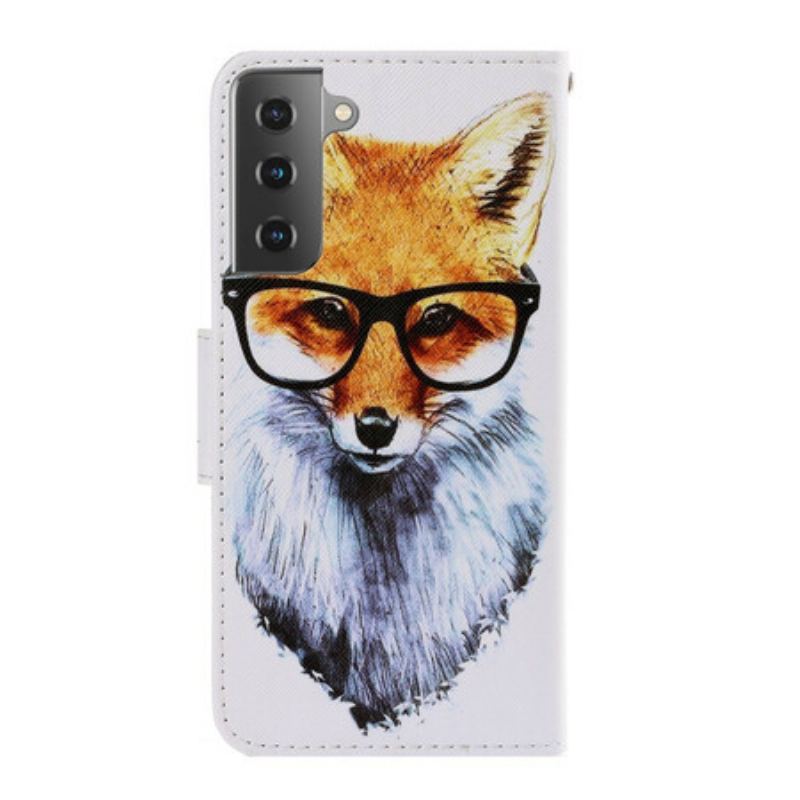 Capa De Couro Para Samsung Galaxy S21 5G De Cordão Brainy Fox Com Alça