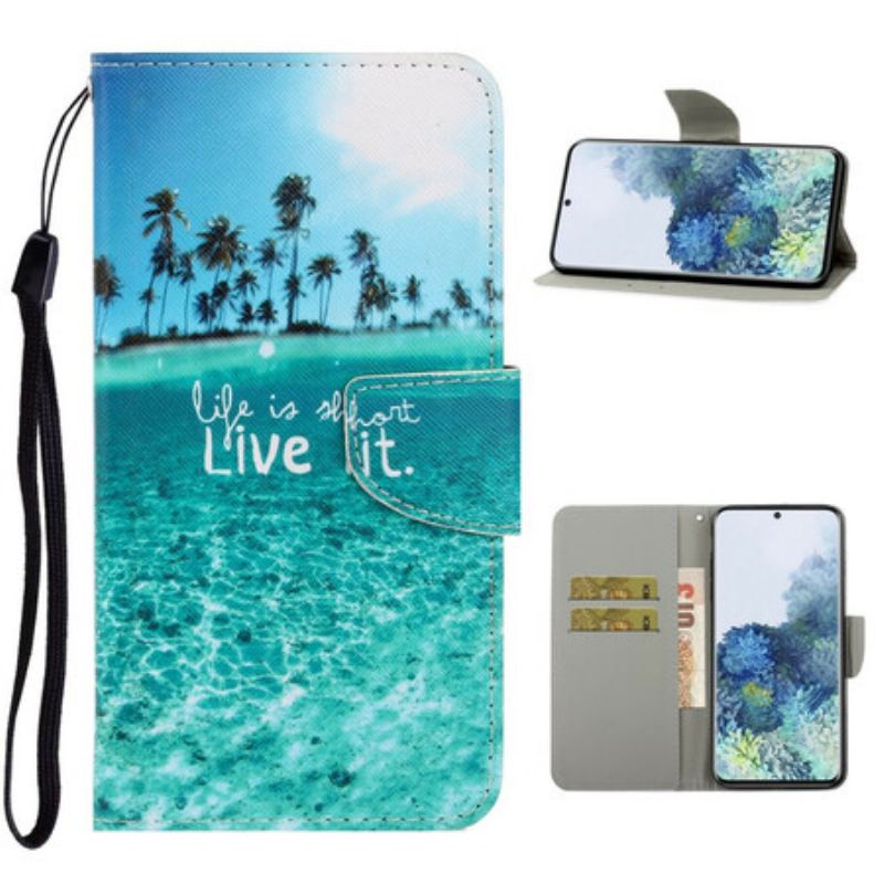 Capa De Couro Para Samsung Galaxy S21 5G De Cordão Viva Na Lanyard