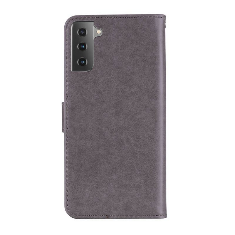 Capa De Couro Para Samsung Galaxy S21 5G Coruja Mandala E Cordão