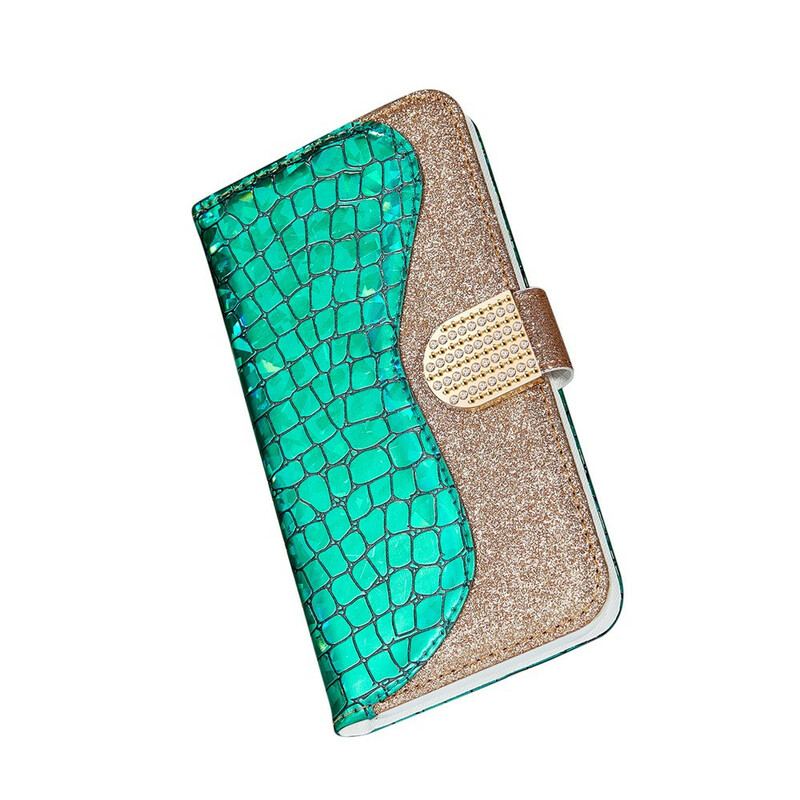 Capa De Couro Para Samsung Galaxy S21 5G Diamantes De Crocodilo