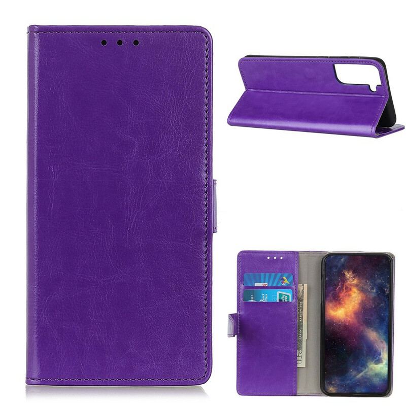 Capa De Couro Para Samsung Galaxy S21 5G Efeito Couro Brilhante Simples